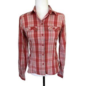 ARC'TERYX Long Sleeve Shirt Womens Size Small Coral Pink Plaid Roll Tab Sleeves